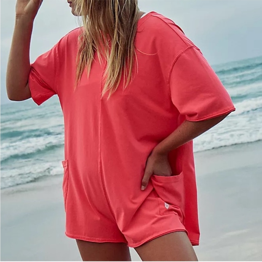 Free People Hot Shot Tee Romper in Electric Sunset